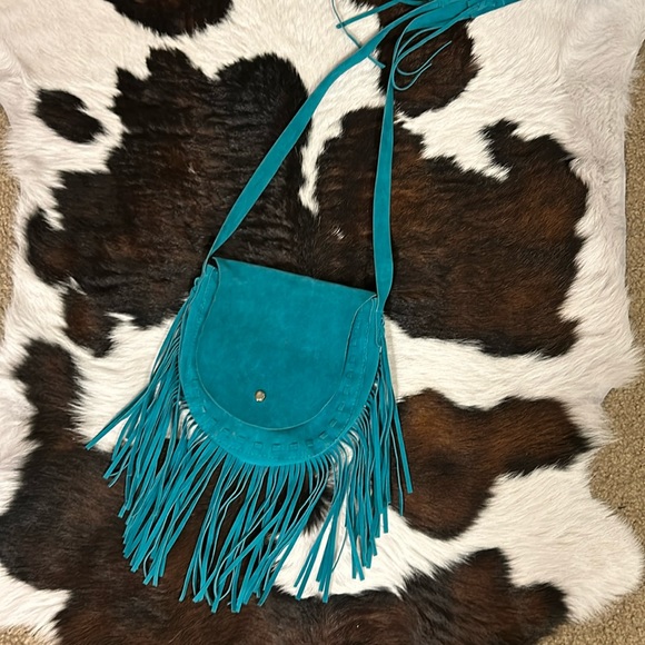 Handbags - Turquoise Leather Fringe Purse